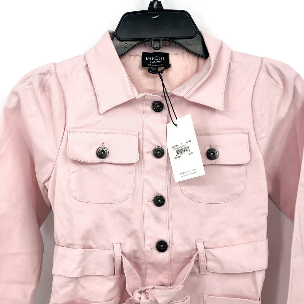 BARDOT JUNIOR Girls Rae Utility Romper Size 14 Blush Pink Short Sleeve Belt NWT
