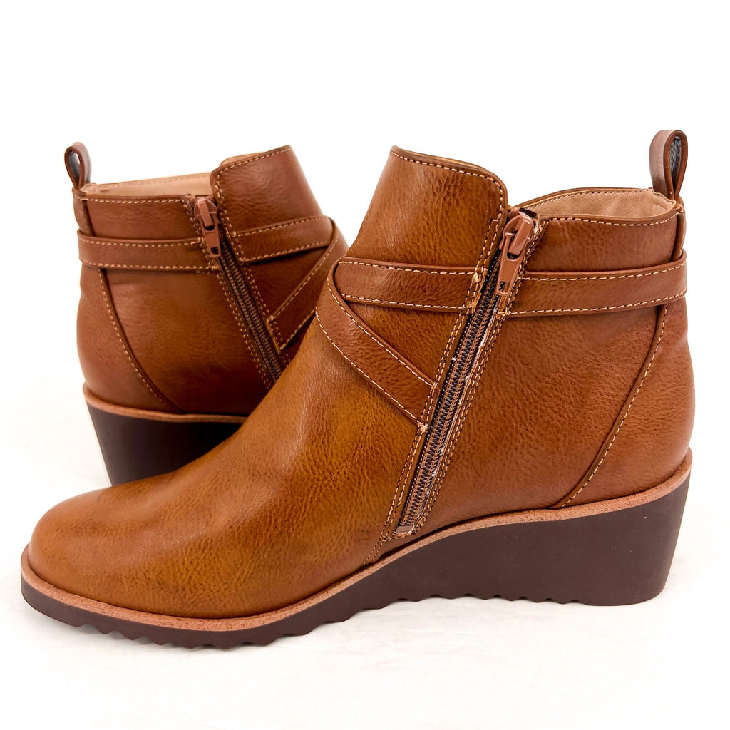LIFESTRIDE Zinfandel Wedge Ankle Booties Size 11 Whiskey Brown Faux Leather NWOB