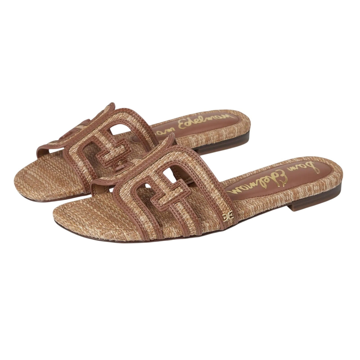 Sam Edelman Women's Bay Slide Sandals Size 7 EU 37 Tan Raffia Flats NIB