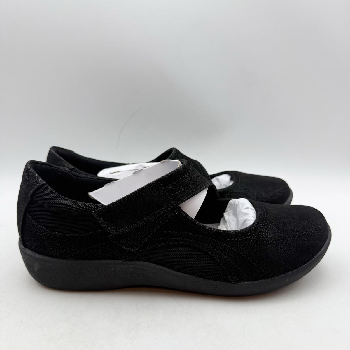 Clarks Womens Sillian Bella Mary Jane Shoes Size 7 M Black Vegan Nubuck NIB