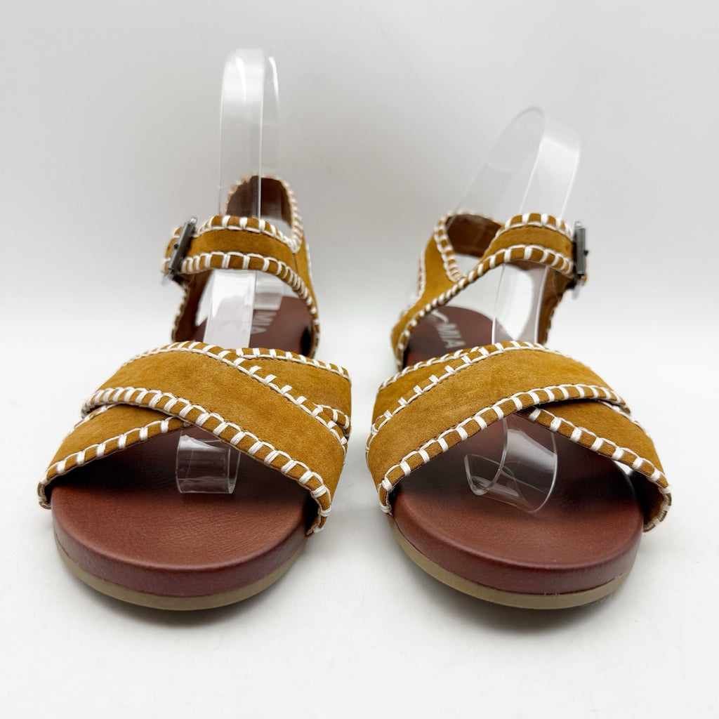 MIA Amore Womens Sofee Whipstitched Sandals US 6.5 Cognac Brown Vegan Suede NWOB