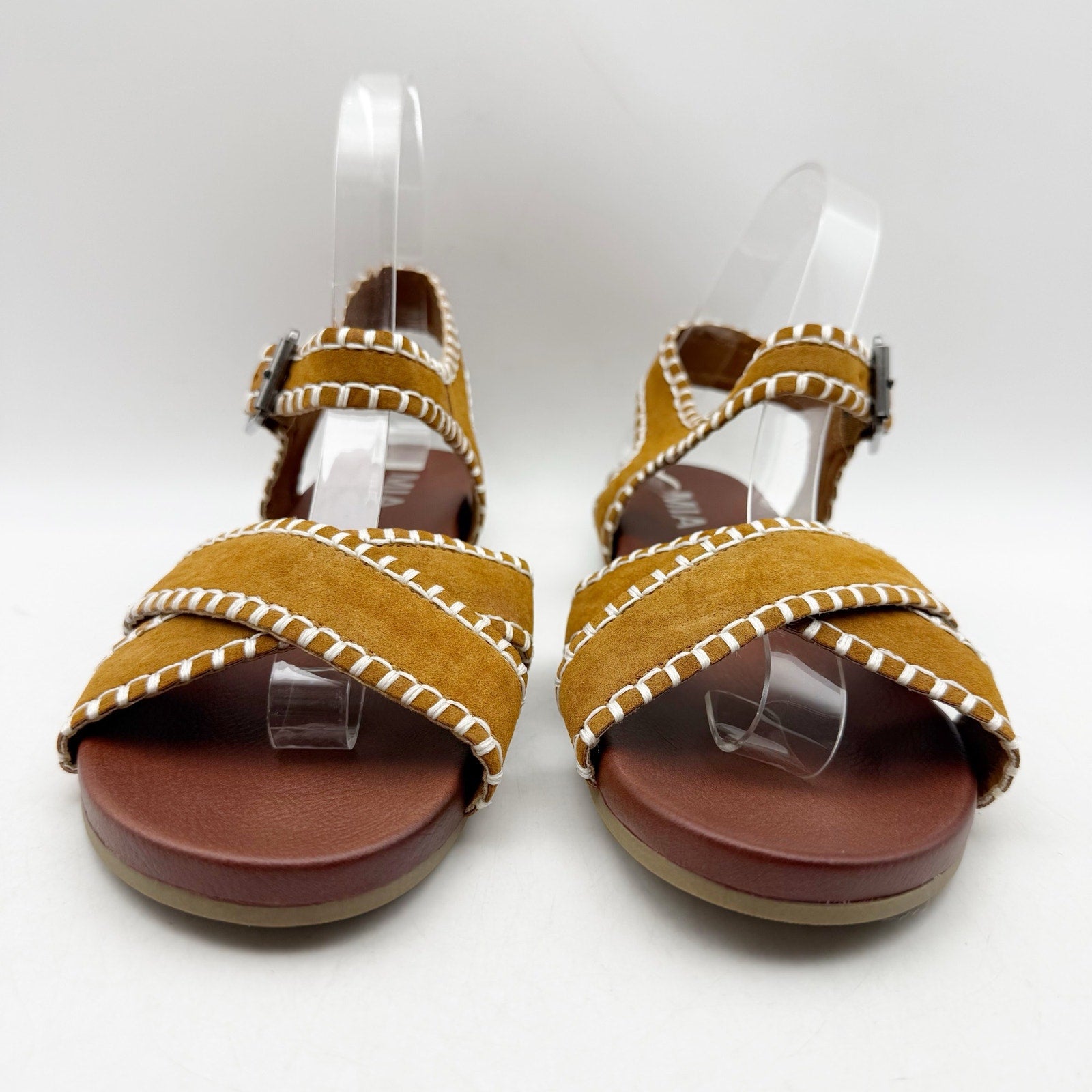 MIA Amore Womens Sofee Whipstitched Sandals US 6.5 Cognac Brown Vegan Suede NWOB