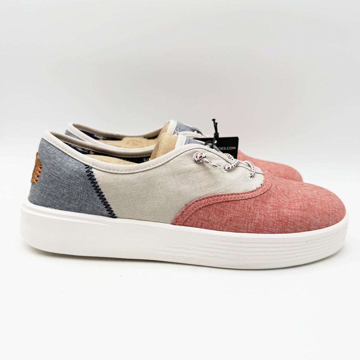 HEY DUDE Mens Conway Craft Linen Shoes Size 8 Womens 10 Red White Blue NWT