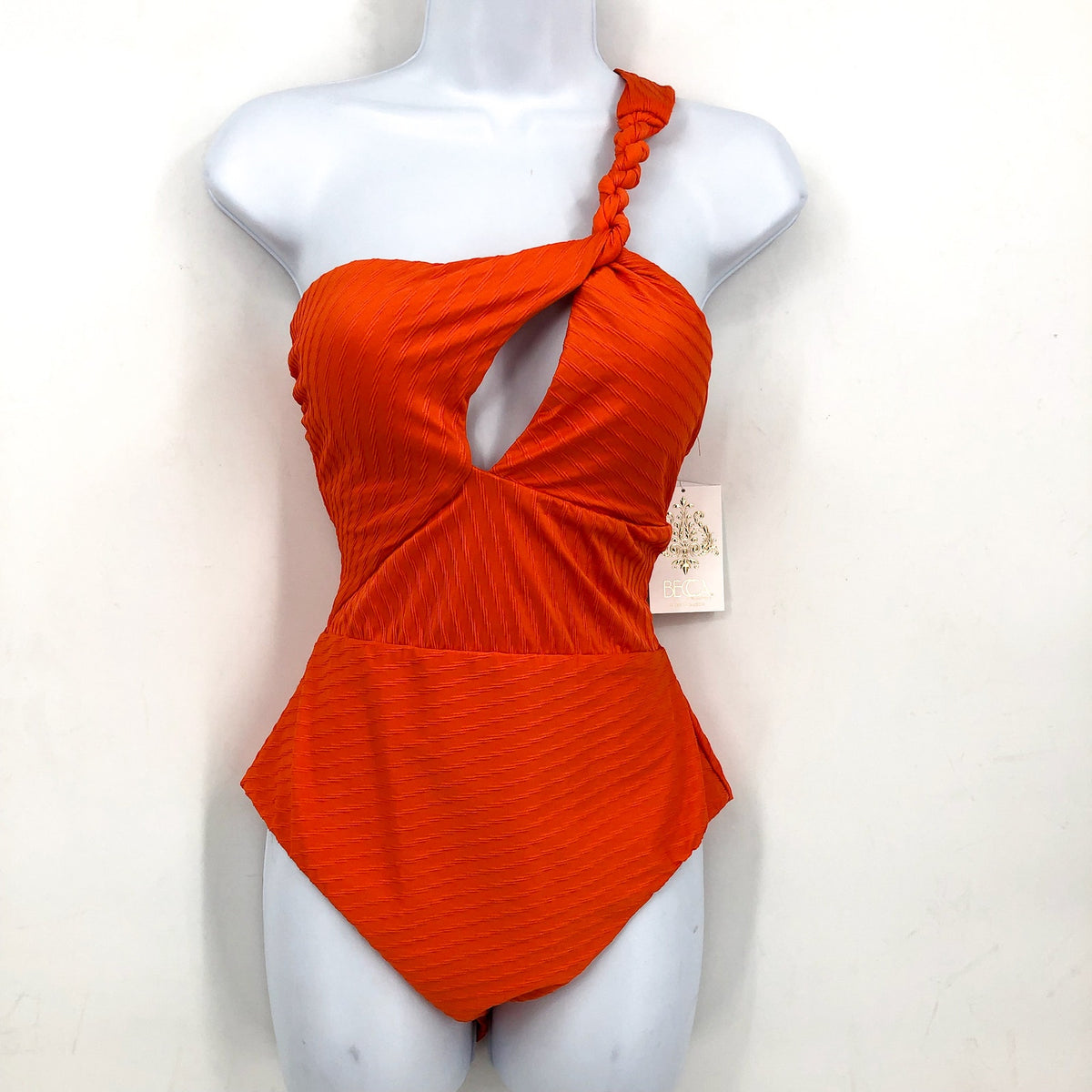 BECCA Women's Catalonia One Piece Swimsuit Large Carrot Orange Asymmetrical