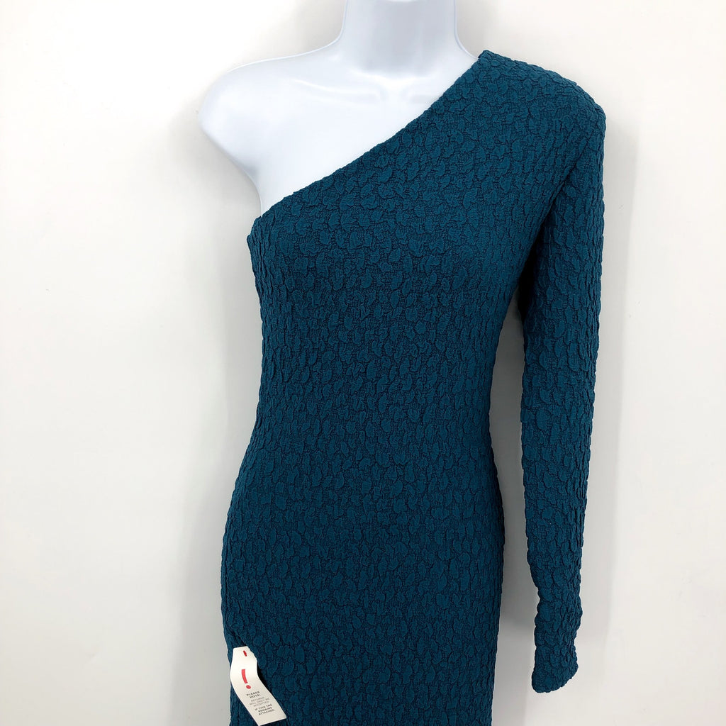 BARDOT Women's Crinkle One Shoulder Dress Size 4 Teal Blue Stretch Lined NWT