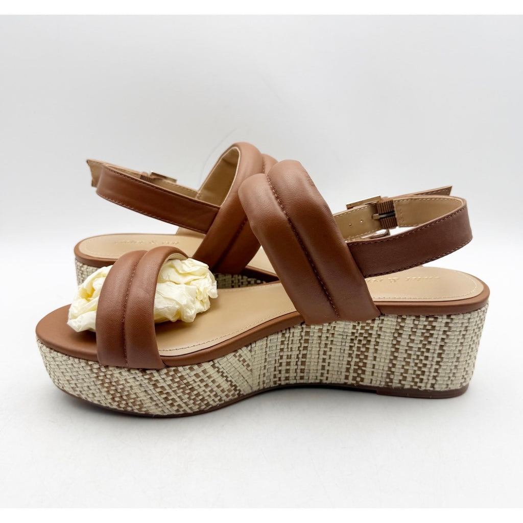 Violet & Red Women's Casey Wedge Sandal Size 8.5 Brown Tan Leather Platform NWOB