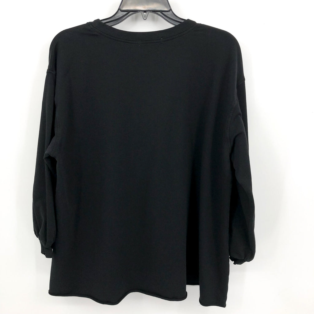 MODODOC Women's French Terry Crew Neck Top Large Black Puffed Long Sleeve NWT