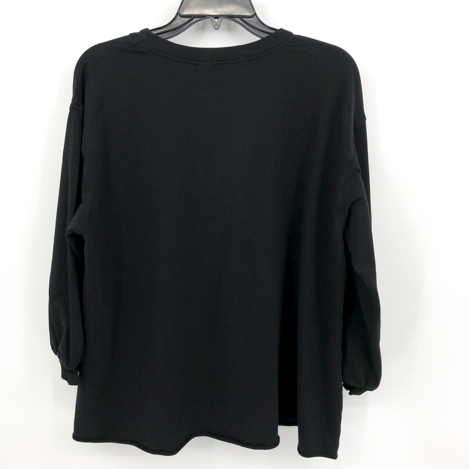 MODODOC Women's French Terry Crew Neck Top Large Black Puffed Long Sleeve NWT