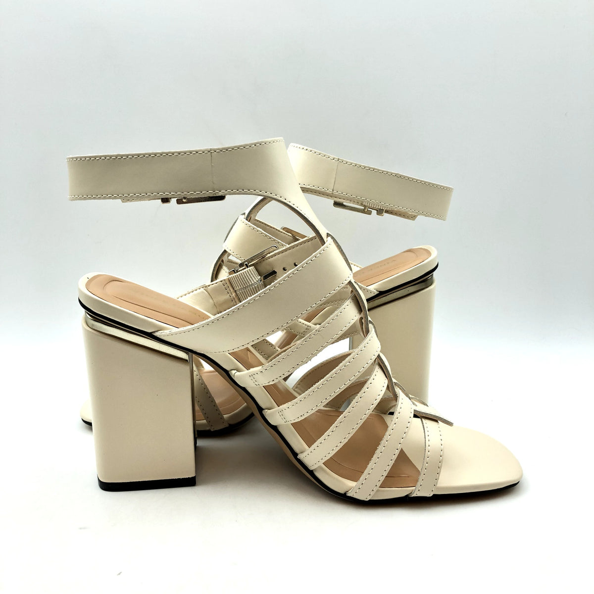 Vince Camuto Womens Hicheny Caged Sandals Size 5.5 Cream Leather Heels NIB