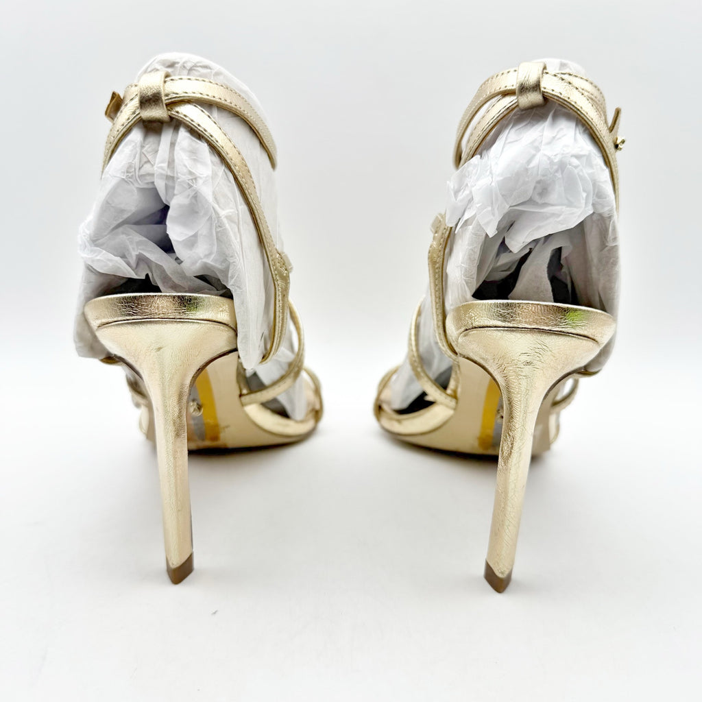 Sam Edelman Womens Delanie Heeled Sandals US 6 M EU 36 Gold Leather Strappy NIB