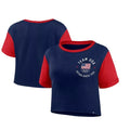 FANATICS Womens Team USA Circle Badge Cropped T-Shirt XL Navy Blue Red NWT