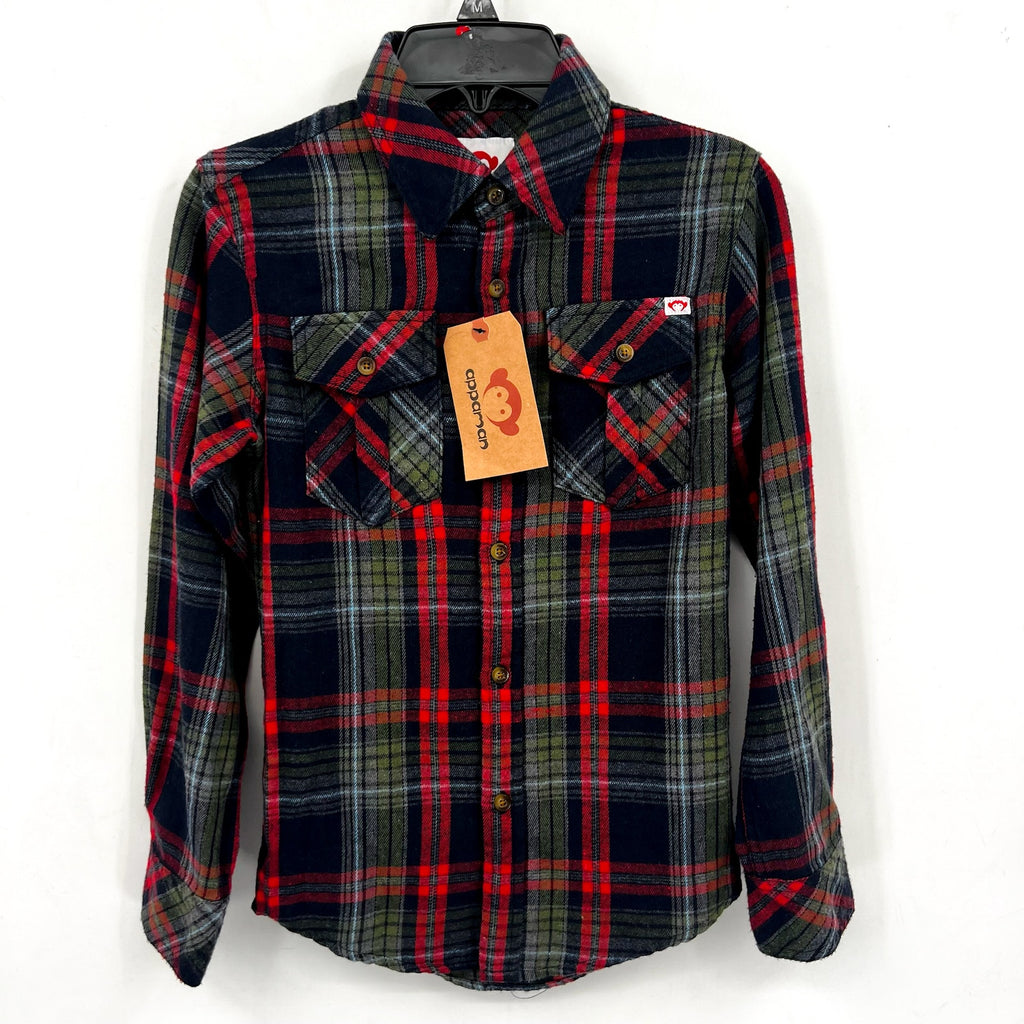 APPAMAN Boy's Long Sleeve Flannel Shirt Size 12 Blue Red Plaid Casual NWT