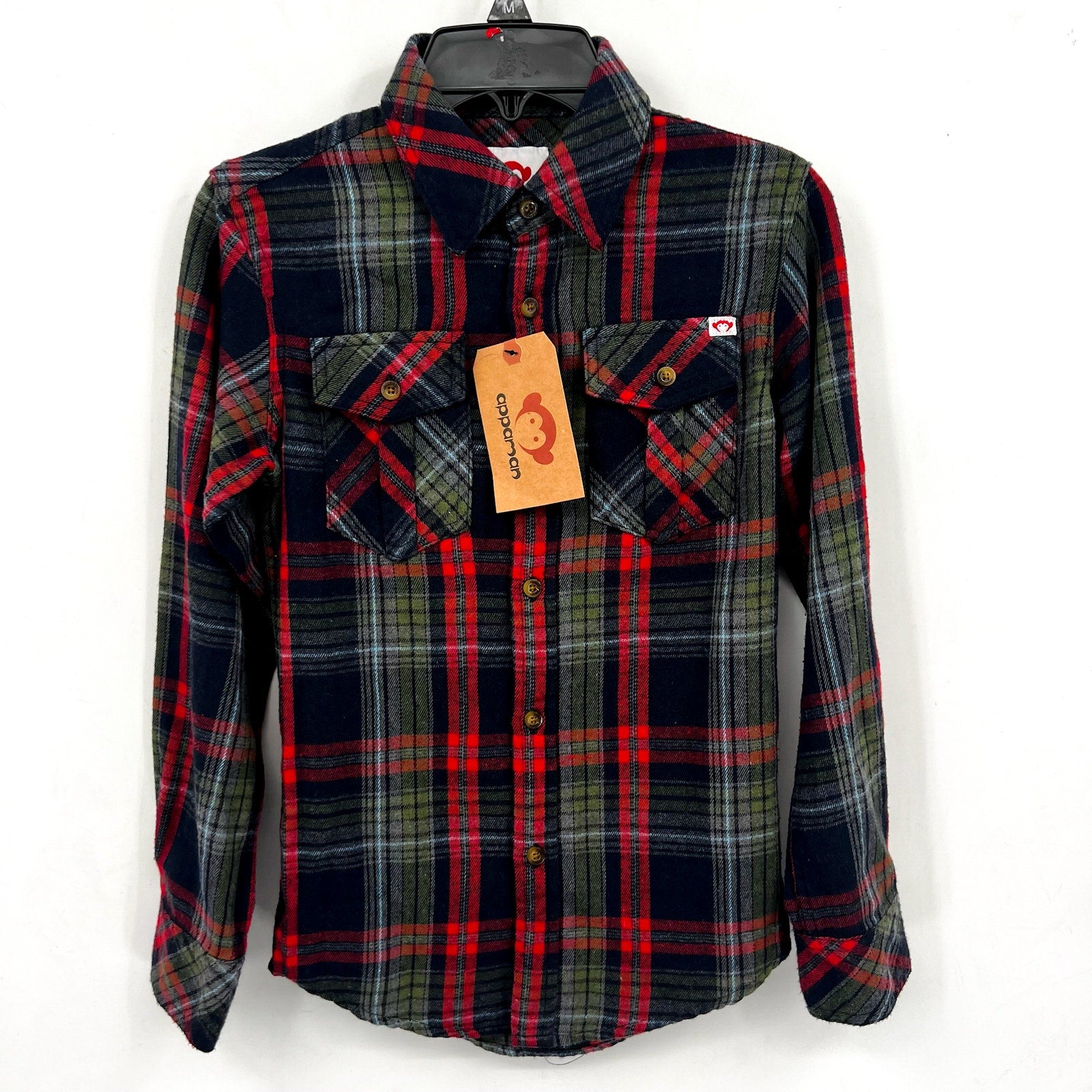 APPAMAN Boy's Long Sleeve Flannel Shirt Size 12 Blue Red Plaid Casual NWT