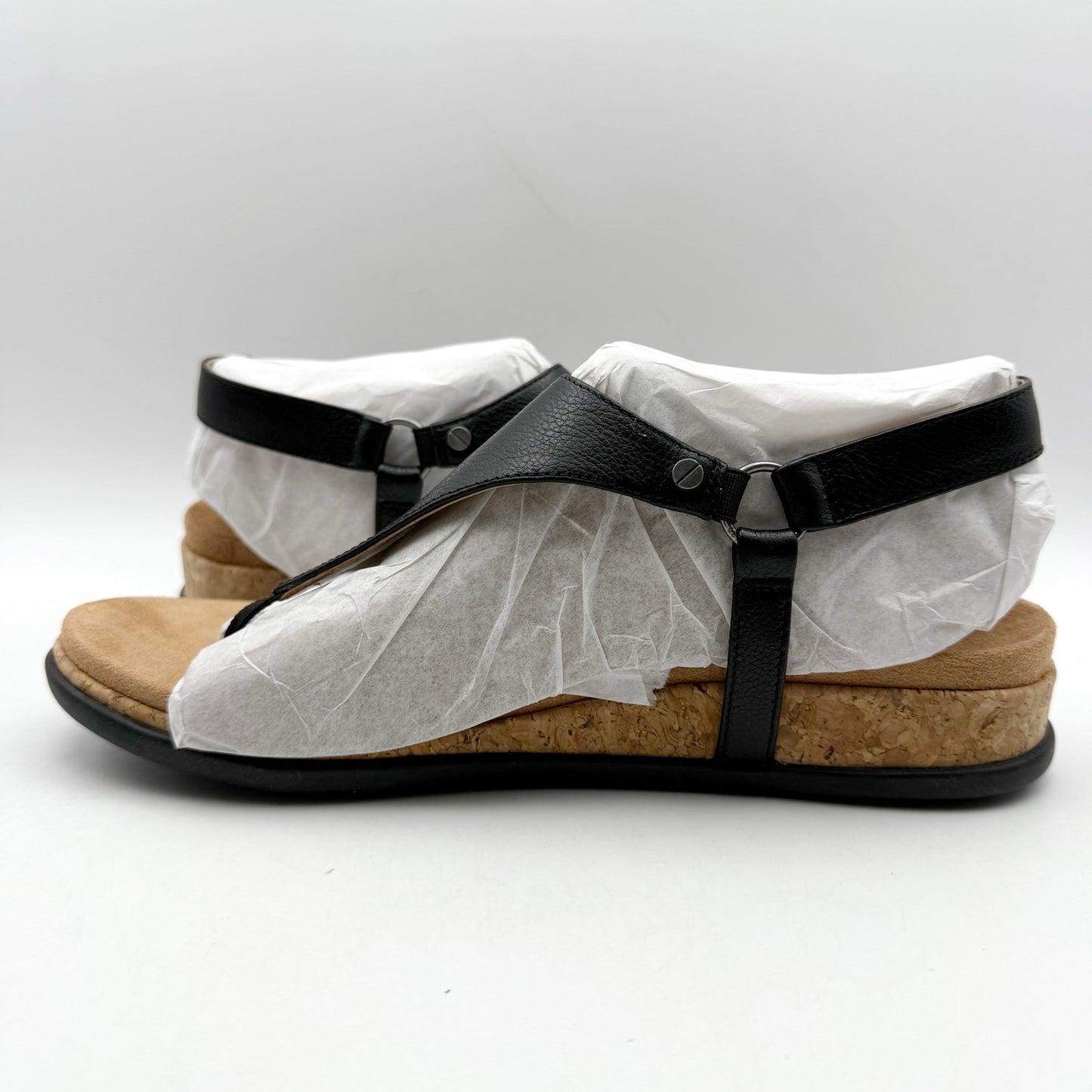 Vionic Womens Kirra II Wedge Sandals US 8 EU 38.5 Black Leather NIB