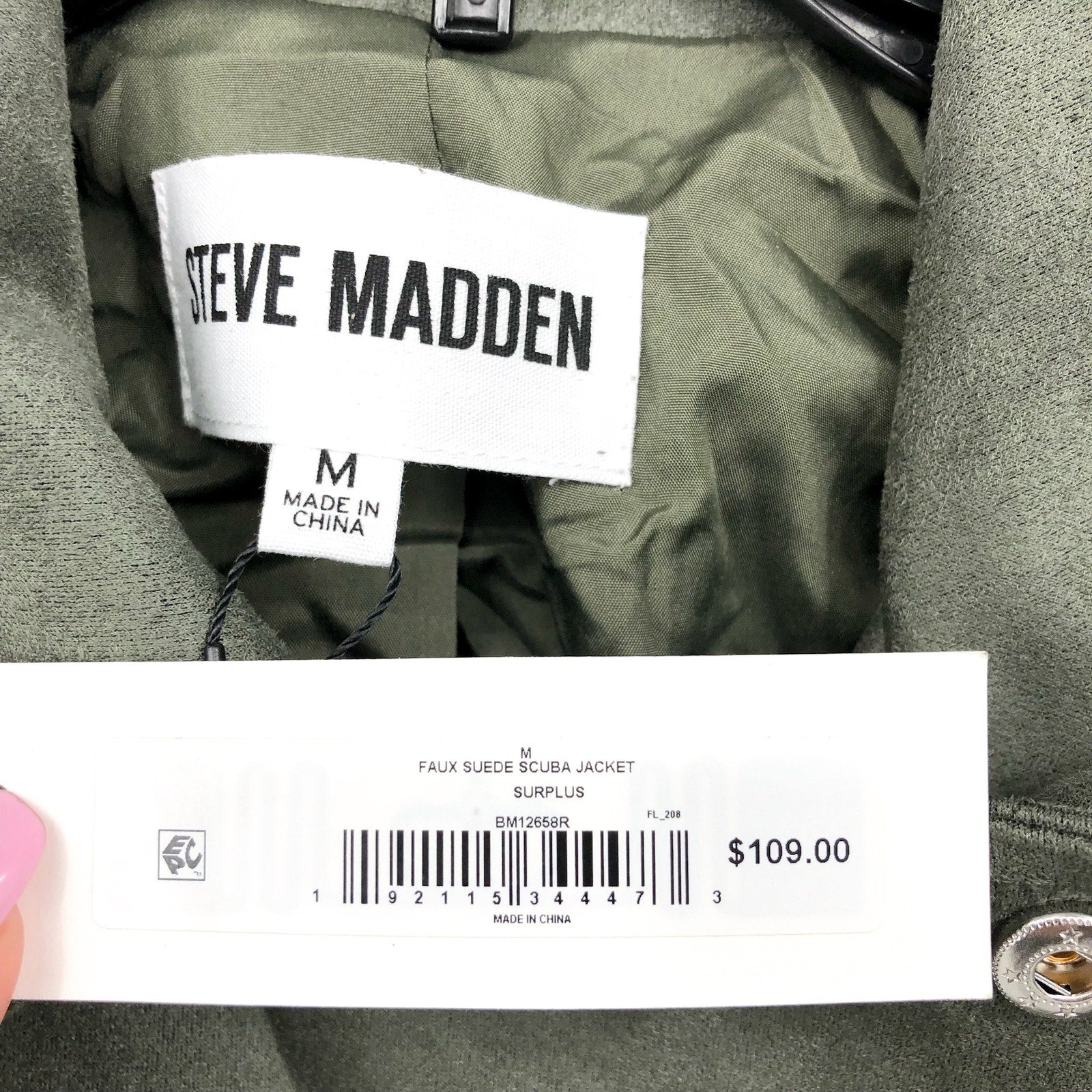 STEVE MADDEN Womens Faux Suede Moto Jacket Medium Olive Green Vegan Leather NWT