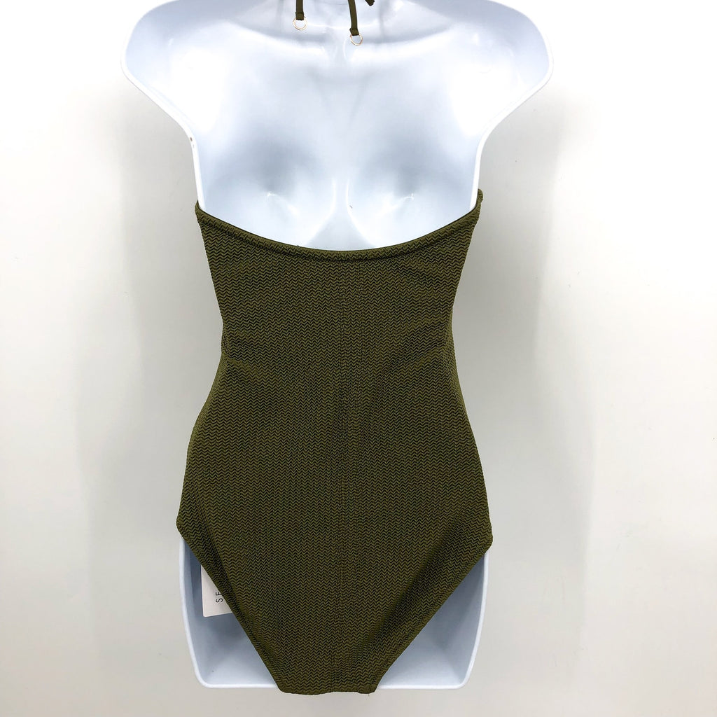 SEAFOLLY Sea Dive Bandeau Maillot One Piece Swimsuit US 8 Green Khaki NWT
