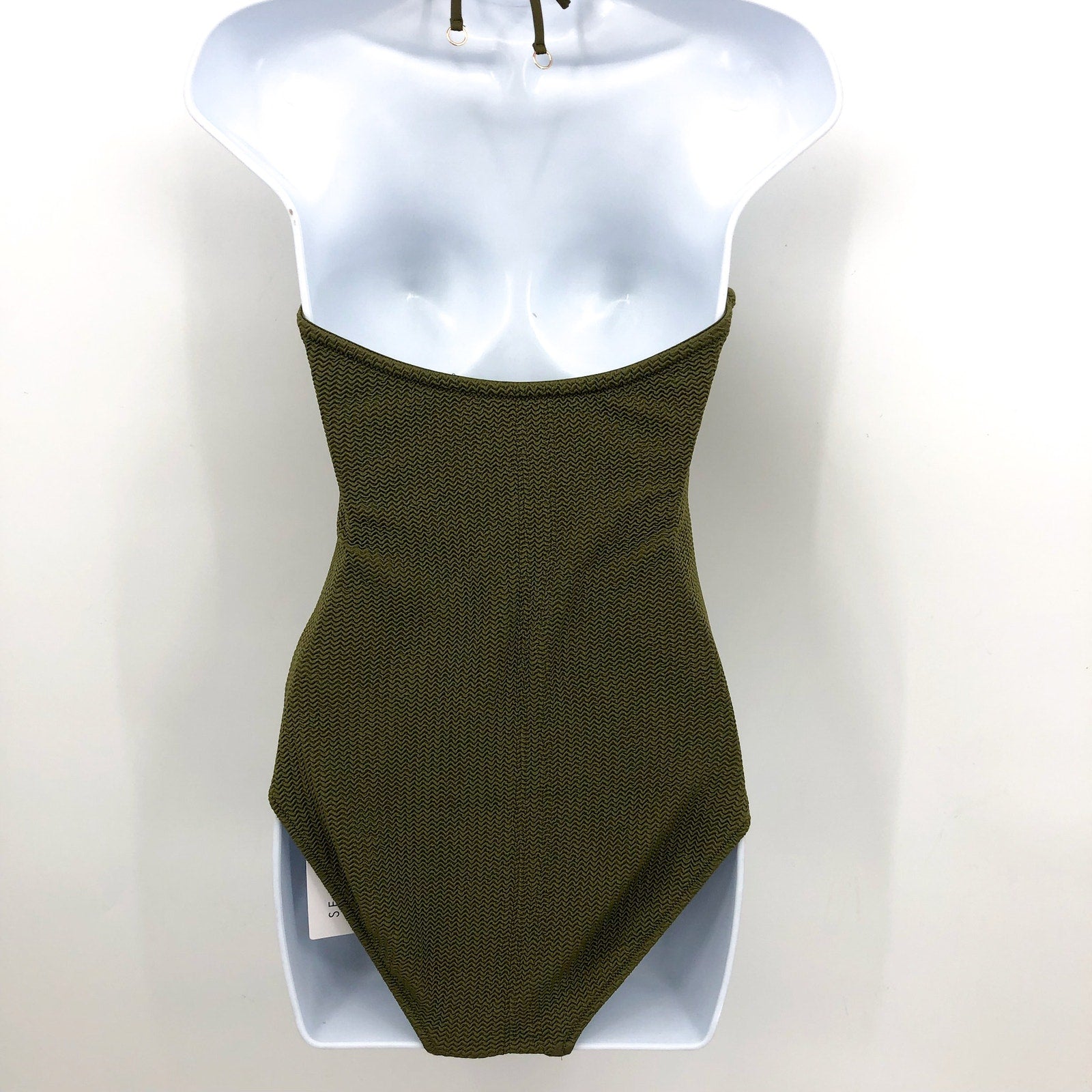 SEAFOLLY Sea Dive Bandeau Maillot One Piece Swimsuit US 8 Green Khaki NWT