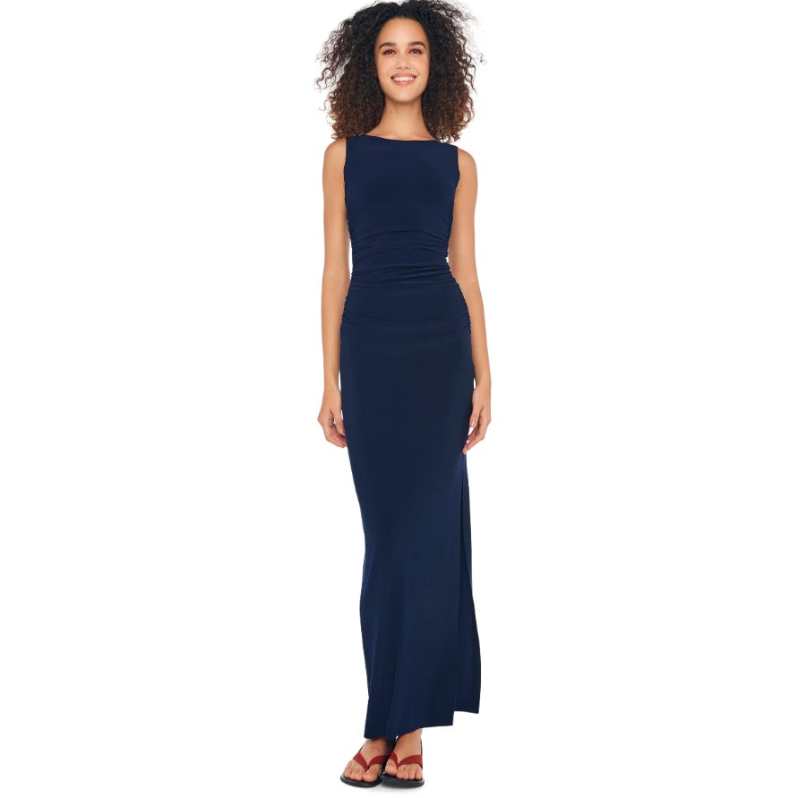 NORMA KAMALI Women's Sleeveless Shirred Waist Gown Large/40 Blue True Navy NWT