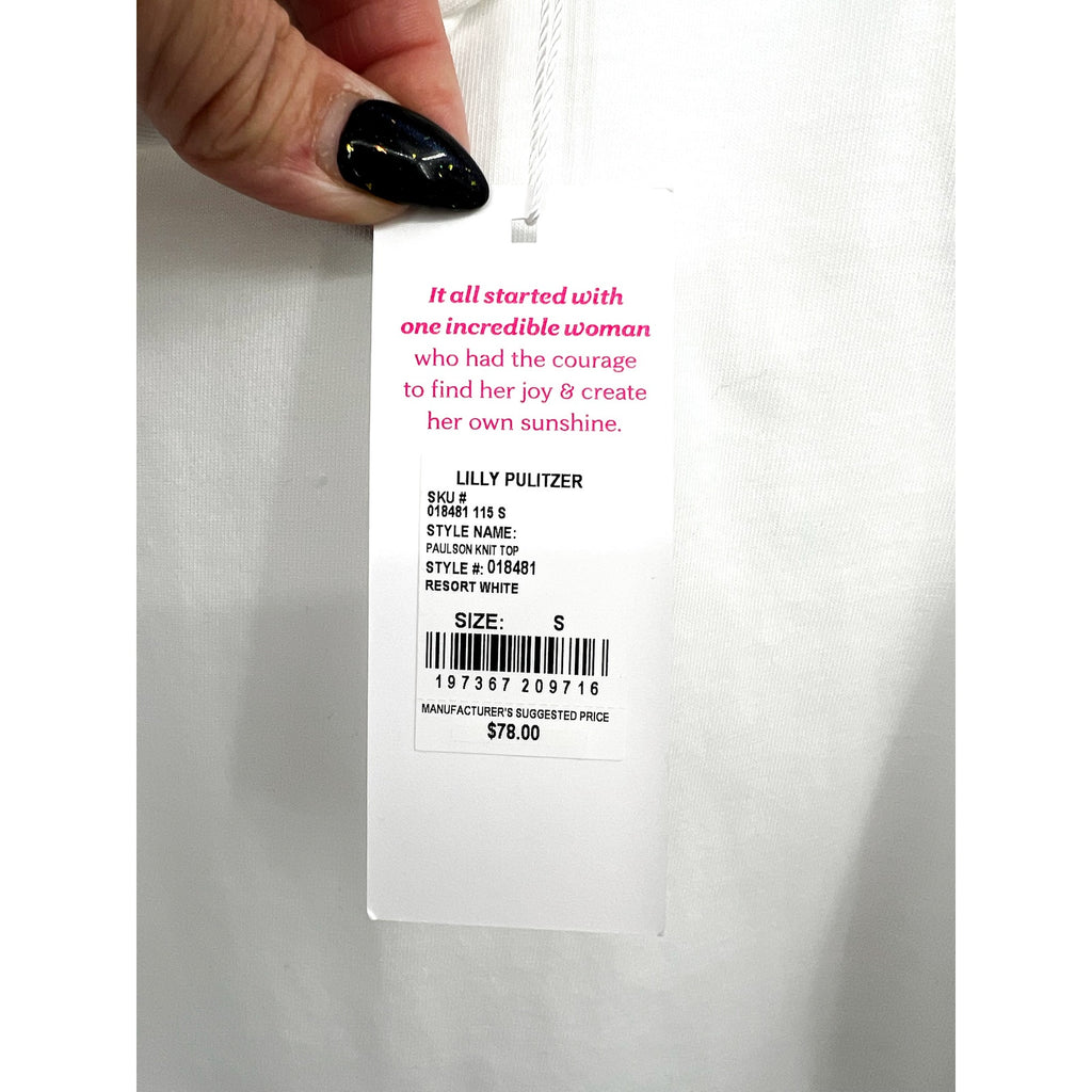 LILLY PULITZER Women's Paulson Knit Top Small Resort White 3/4 Sleeves NWT
