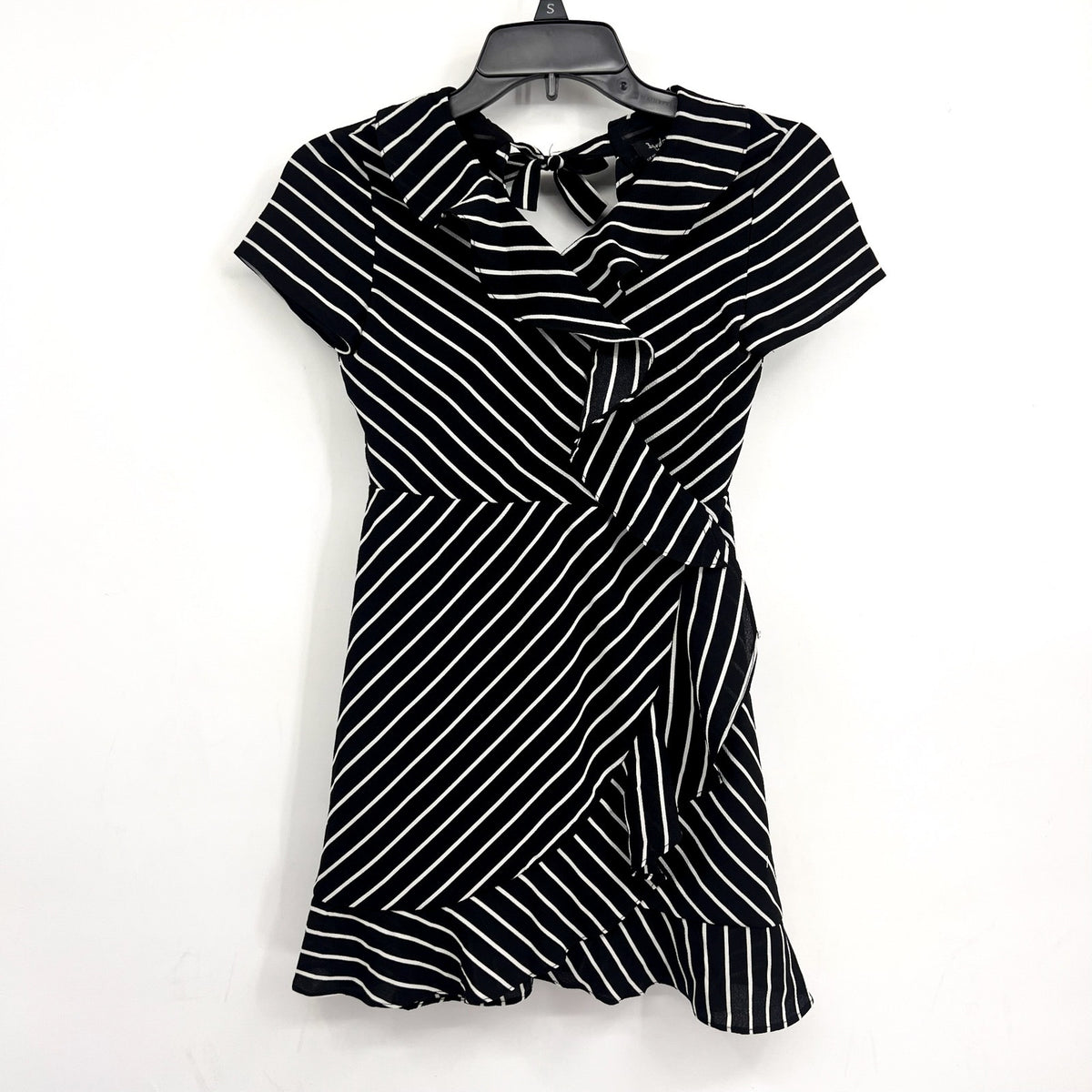 BARDOT Girl's Lola Open Back Dress Size 18 Black White Stripe NWT