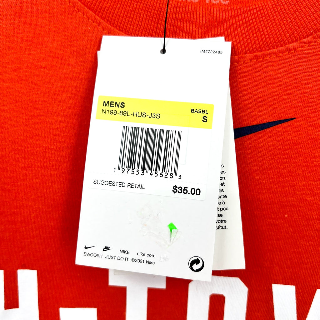 NIKE Mens Houston Astros Graphic T-shirt Small Orange Bracket Team Phrase NWT