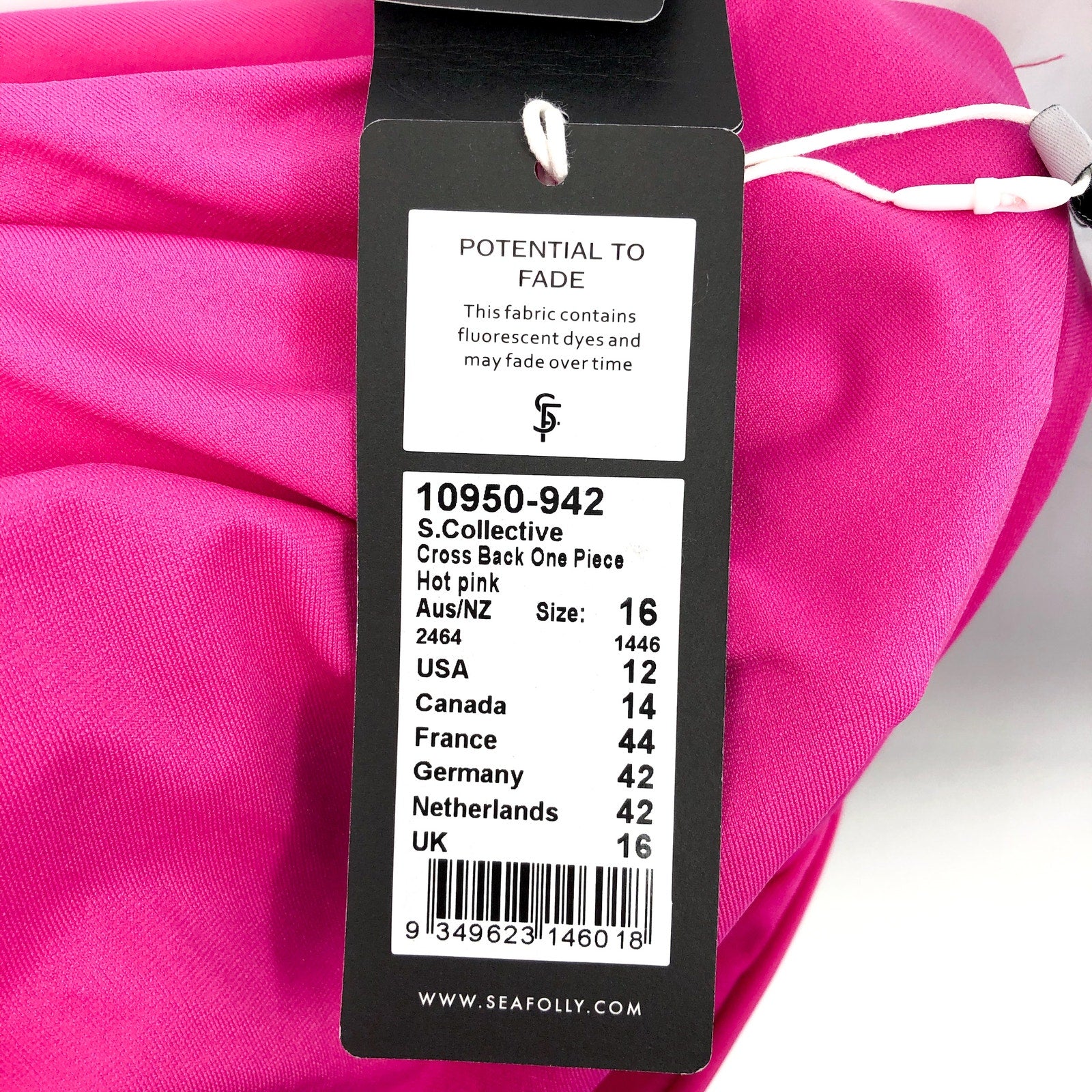 SEAFOLLY Women's Cross Back One Piece Swimsuit Size 12 Hot Pink Plunge Neck NWT