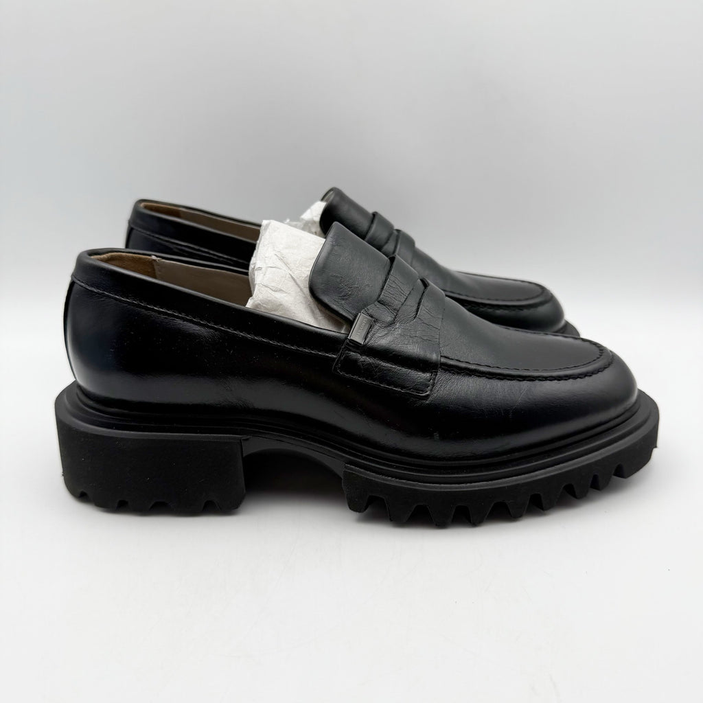 Allsaints Womens Lola Loafers Size 7 EU 37 Black Leather Chunky Lug Sole NWOB