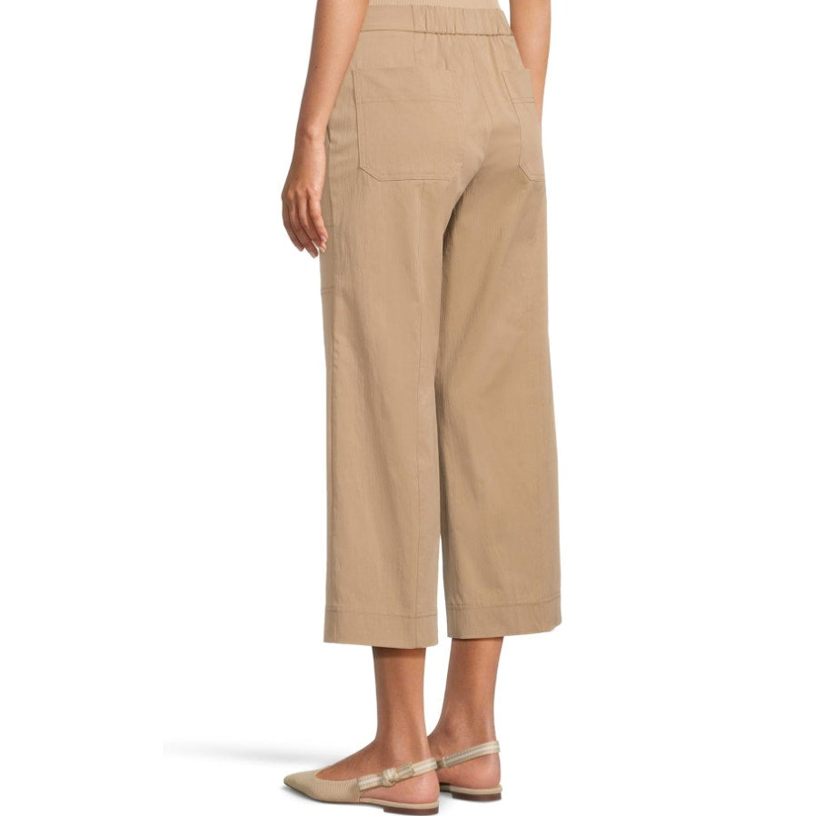 ELLIOT LAUREN Womens Wide Leg Crop Pants Size 8 Tan Driftwood Elastic Waist NWT