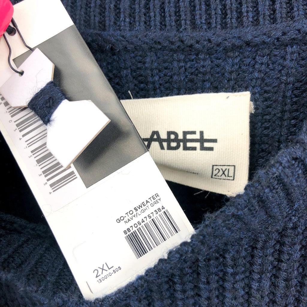 LABEL Men's Go-To Sweater XXL Navy Blue Light Grey Crewneck Merino Wool NWT