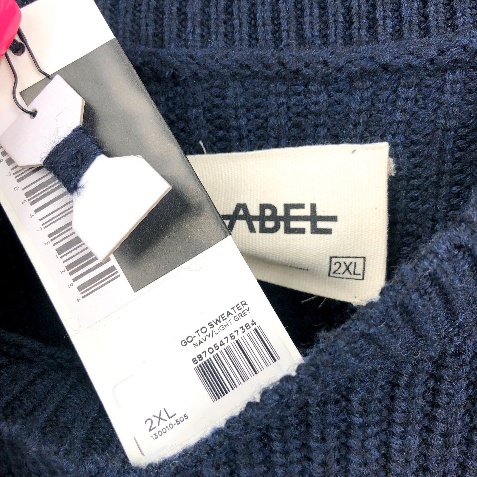 LABEL Men's Go-To Sweater XXL Navy Blue Light Grey Crewneck Merino Wool NWT