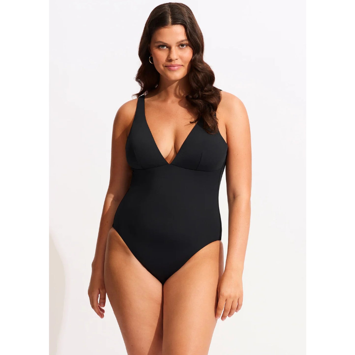 SEAFOLLY COLLECTIVE Women's V Neck One Piece Swimsuit Size 12 Black