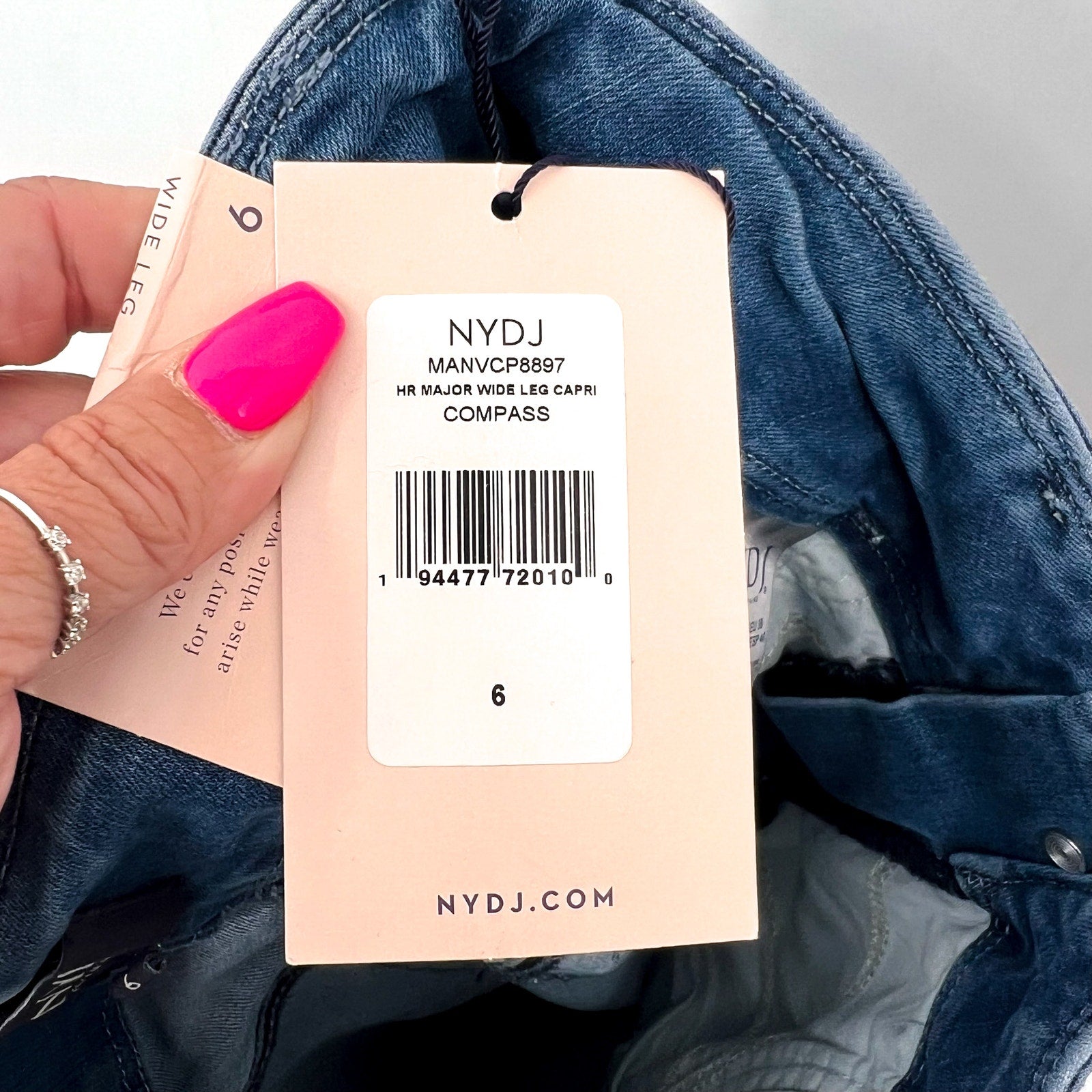 NYDJ Womens Cool Embrace Major Wide Leg Capri Jeans Size 6 Compass Blue NWT