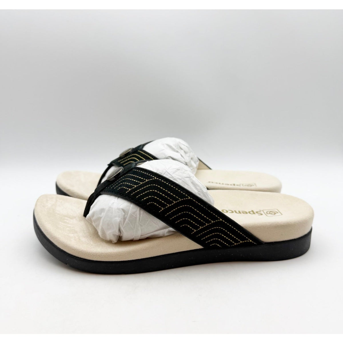 Spenco Waco Women's Laguna Ellie Flip Flop Sandal Size 7.5 WIDE EU 38 Black NIB
