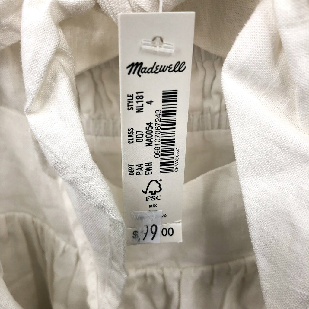MADEWELL Sweetheart Midi Tank Dress Size 4 White Double-Tie Cutout NL181 NWT