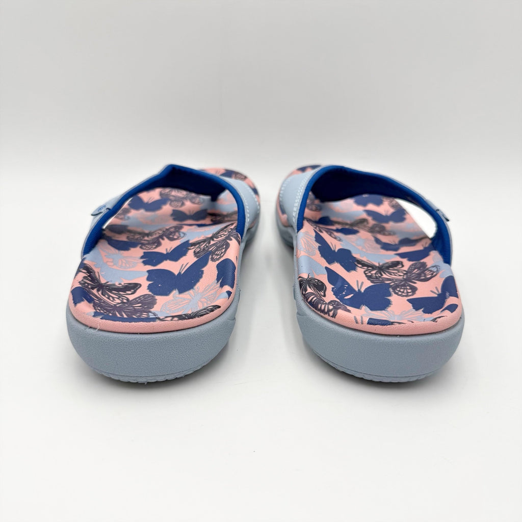 Spenco Womens Yumi Butterfly Sandals Size 8 WIDE Blue Pink Flip Flops NWOB