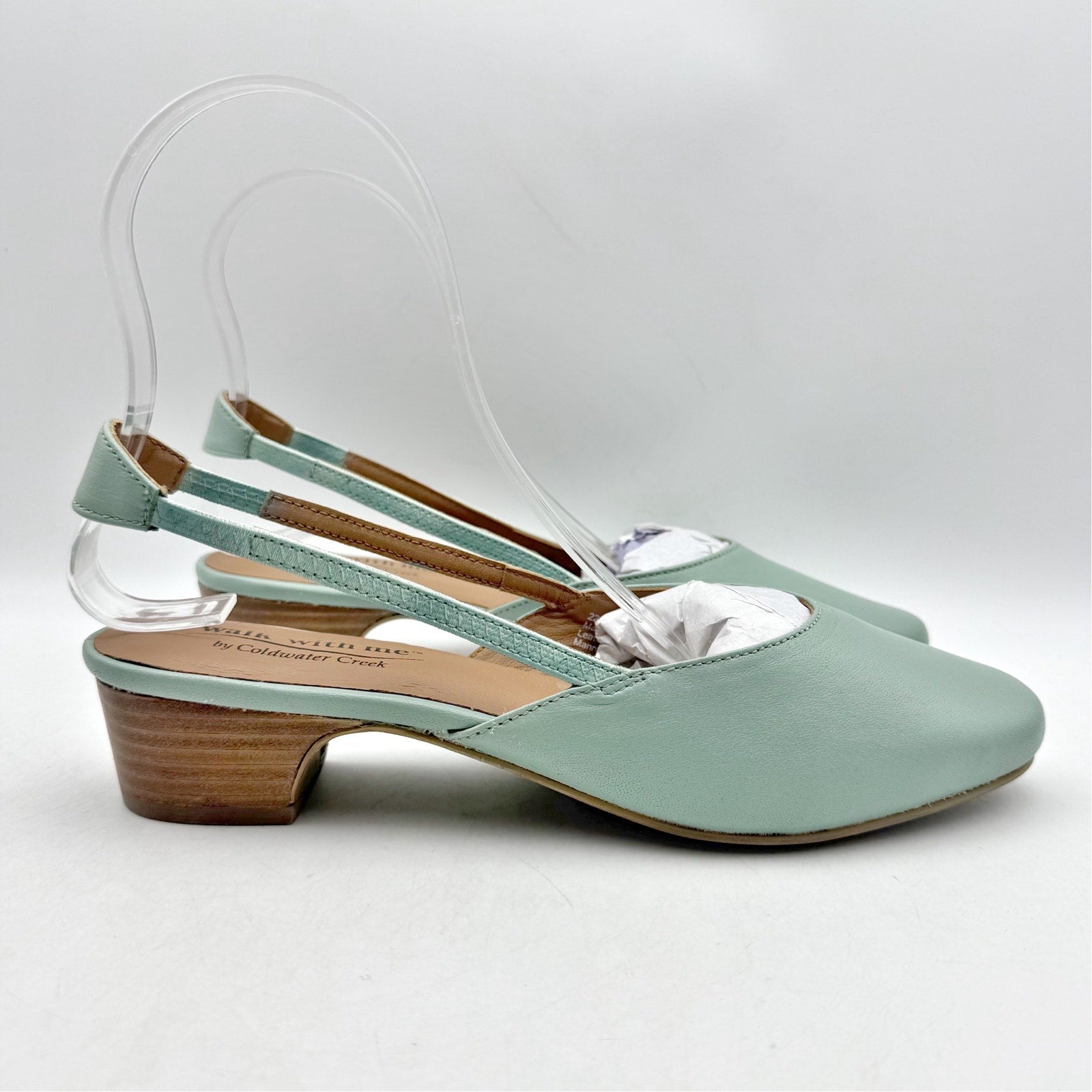 Coldwater Creek Womens Josie 2 Slingback Heels Size 9 M Sea Green Leather NIB