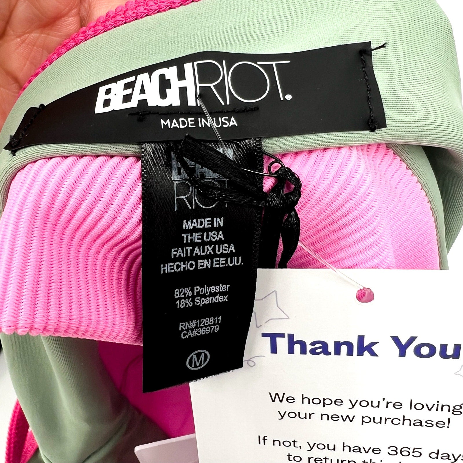 BEACH RIOT Women's Eva Bikini Top Medium Green Pink Sage Bloom Colorblock NWT