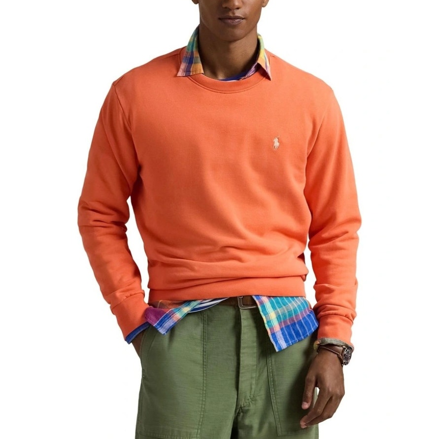 POLO RALPH LAUREN Men's Loopback Fleece Sweatshirt Small Orange Crewneck NWT