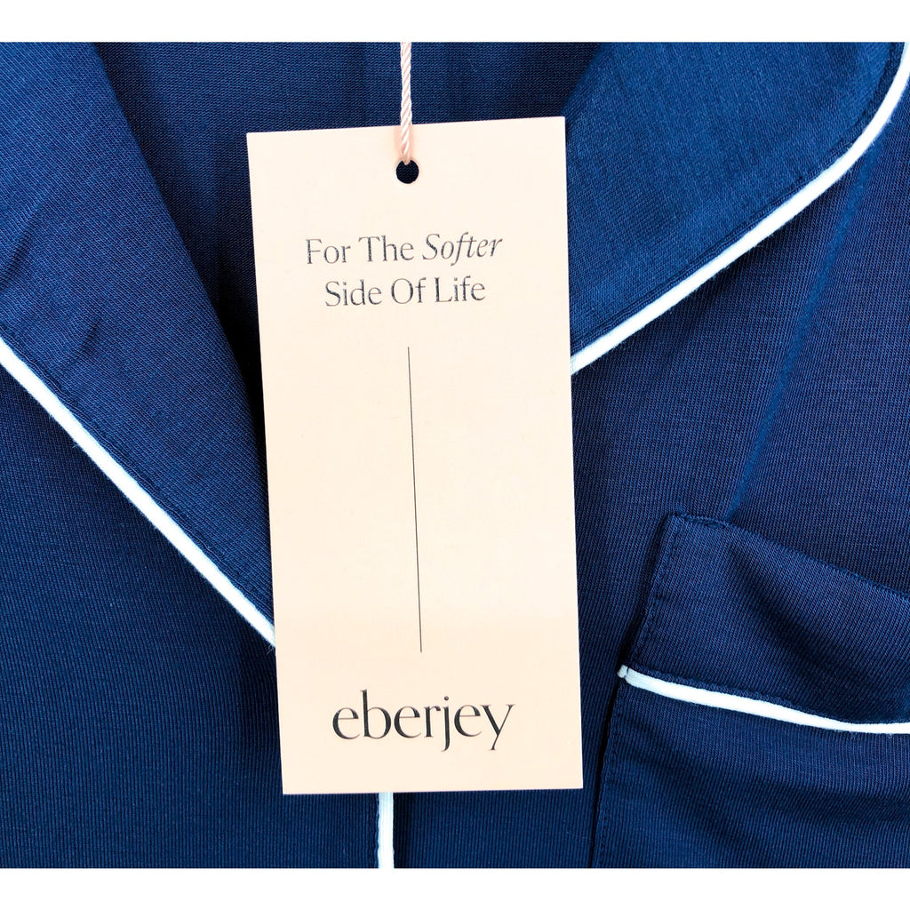 EBERJEY Women's Gisele Shortie PJ Set Medium Navy Blue Ivory TENCEL Modal NWT