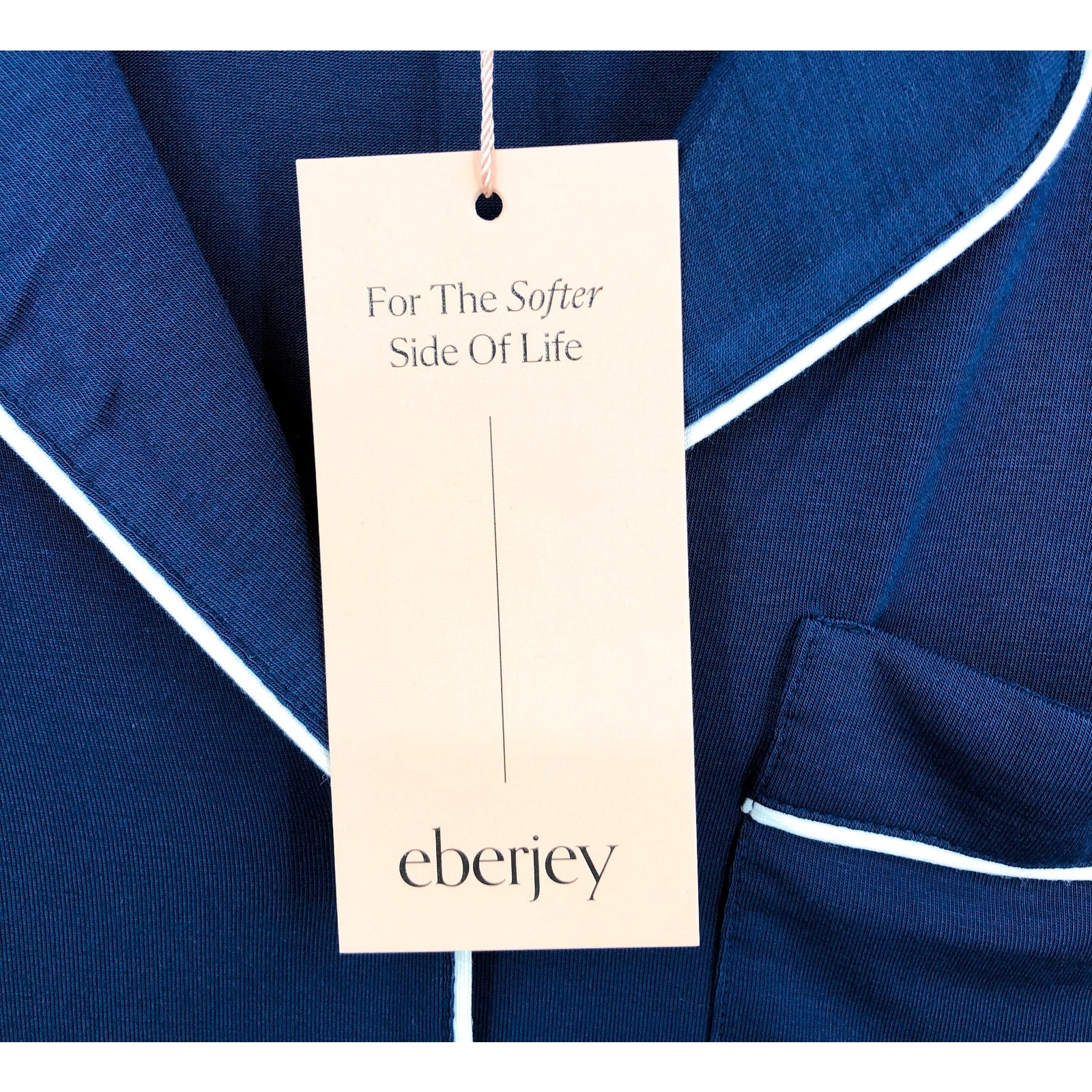 EBERJEY Women's Gisele Shortie PJ Set Medium Navy Blue Ivory TENCEL Modal NWT