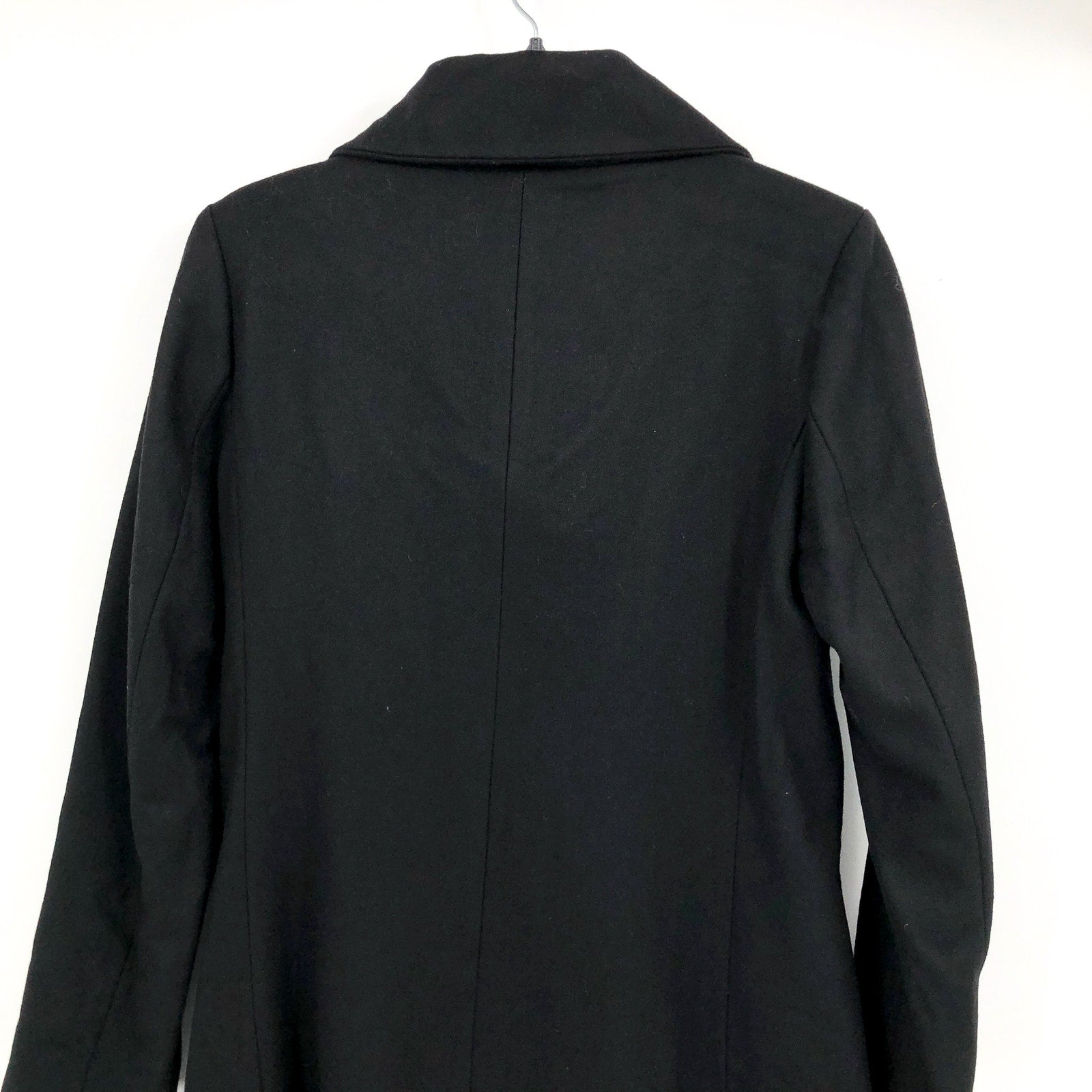 KENNETH COLE Womens Melton Wool Blend Coat Small Black Faux Leather Trim NWOT