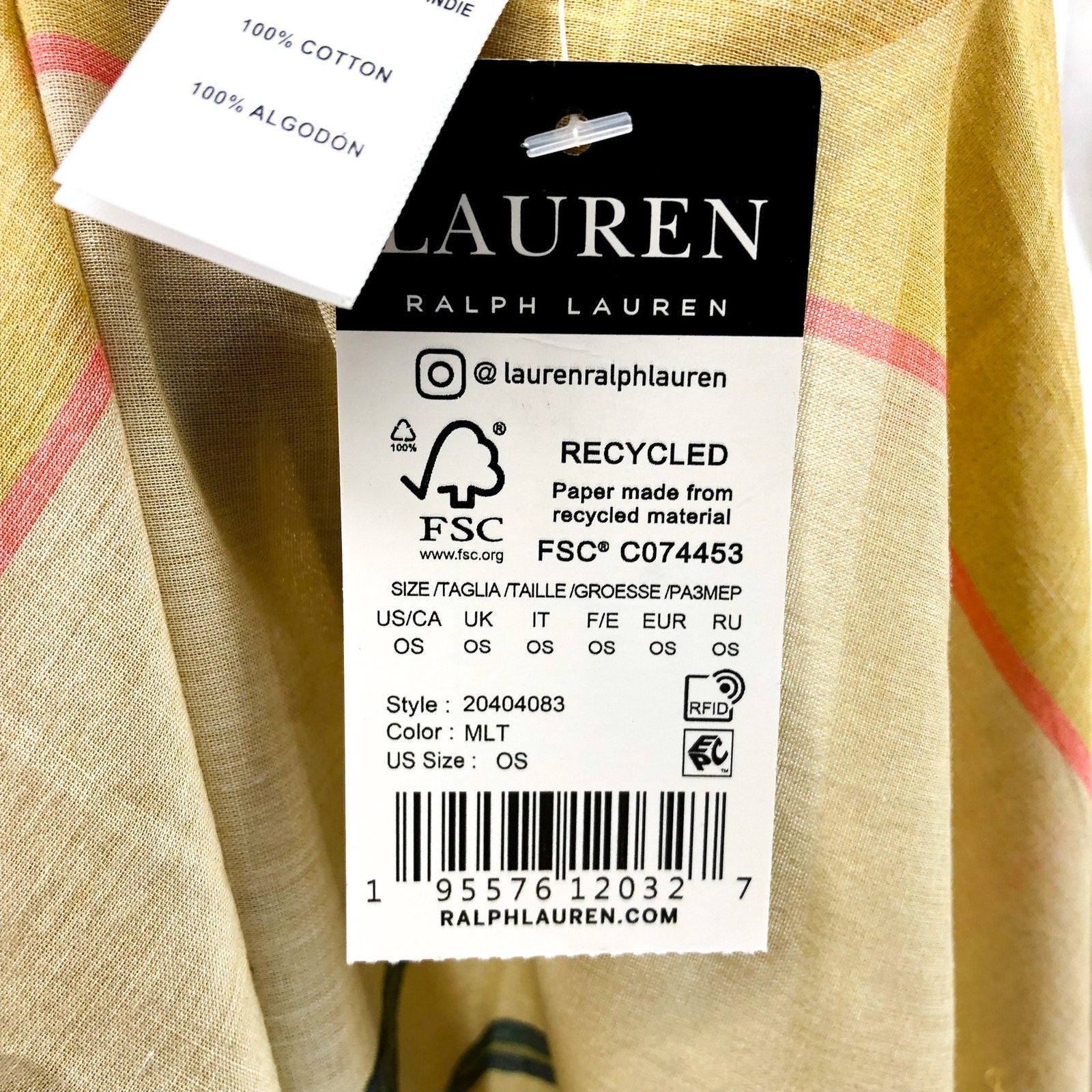 LAUREN RALPH LAUREN Island Tropical Pareo Wrap Skirt Cover Up OS Gold NWT