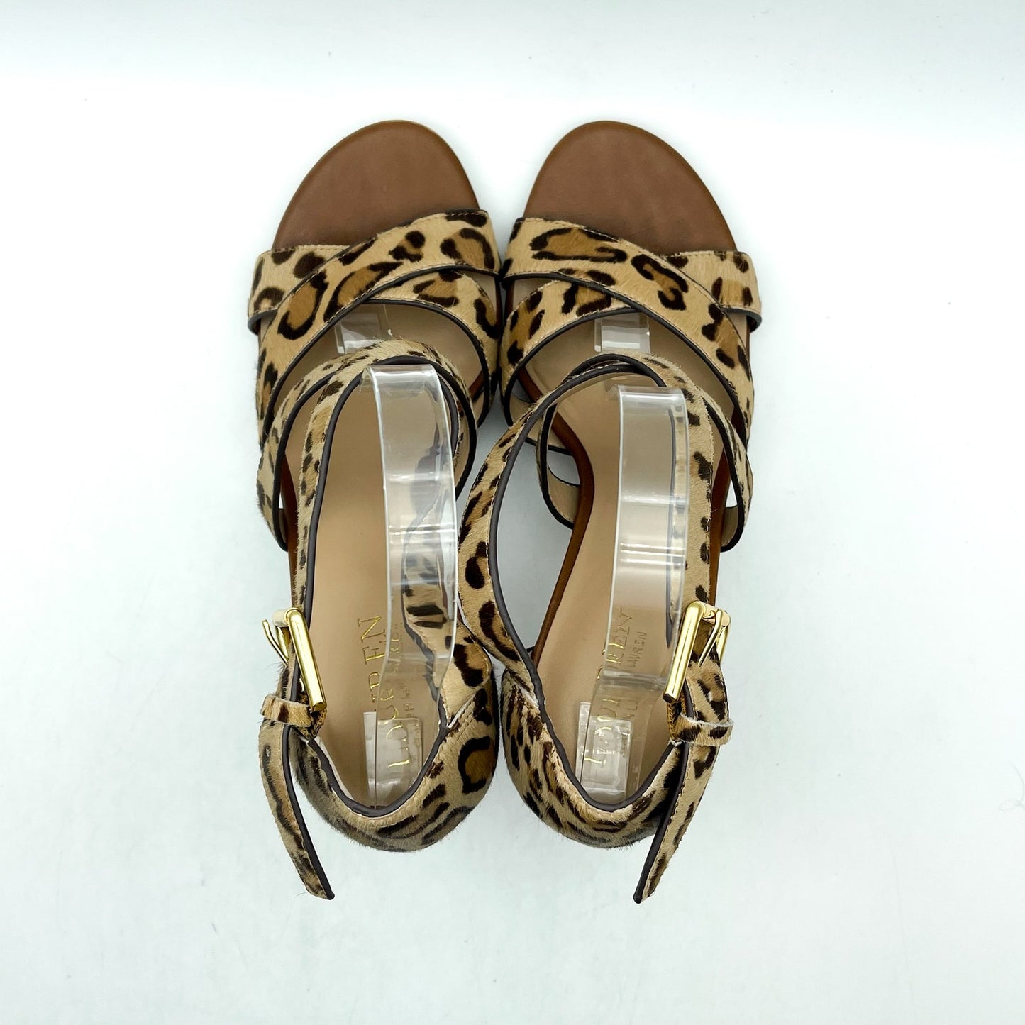 Lauren Ralph Lauren Gisella Haircalf Heel Sandals US 9.5 B Cheetah Leather NWOB