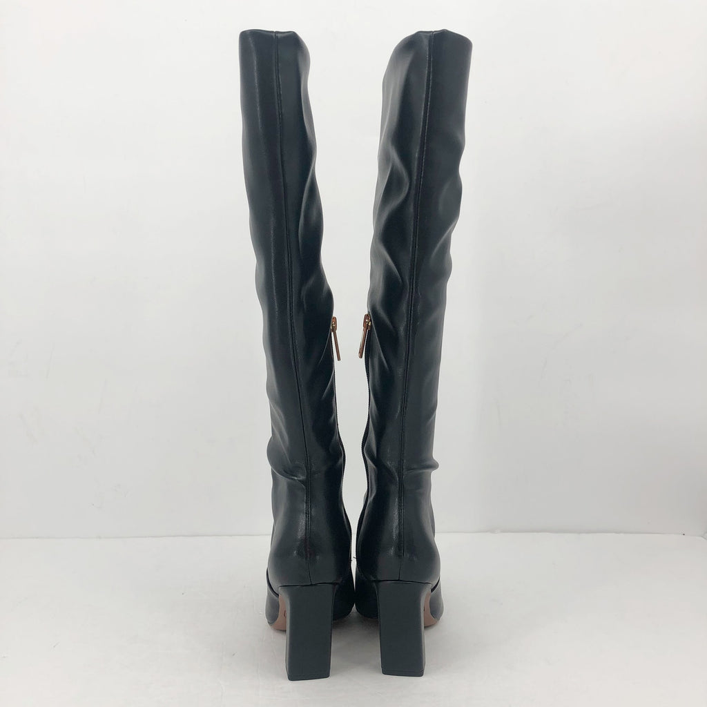 Franco Sarto Womens Bowman Knee High Boots US 7.5 Wide Black Faux Leather NIB
