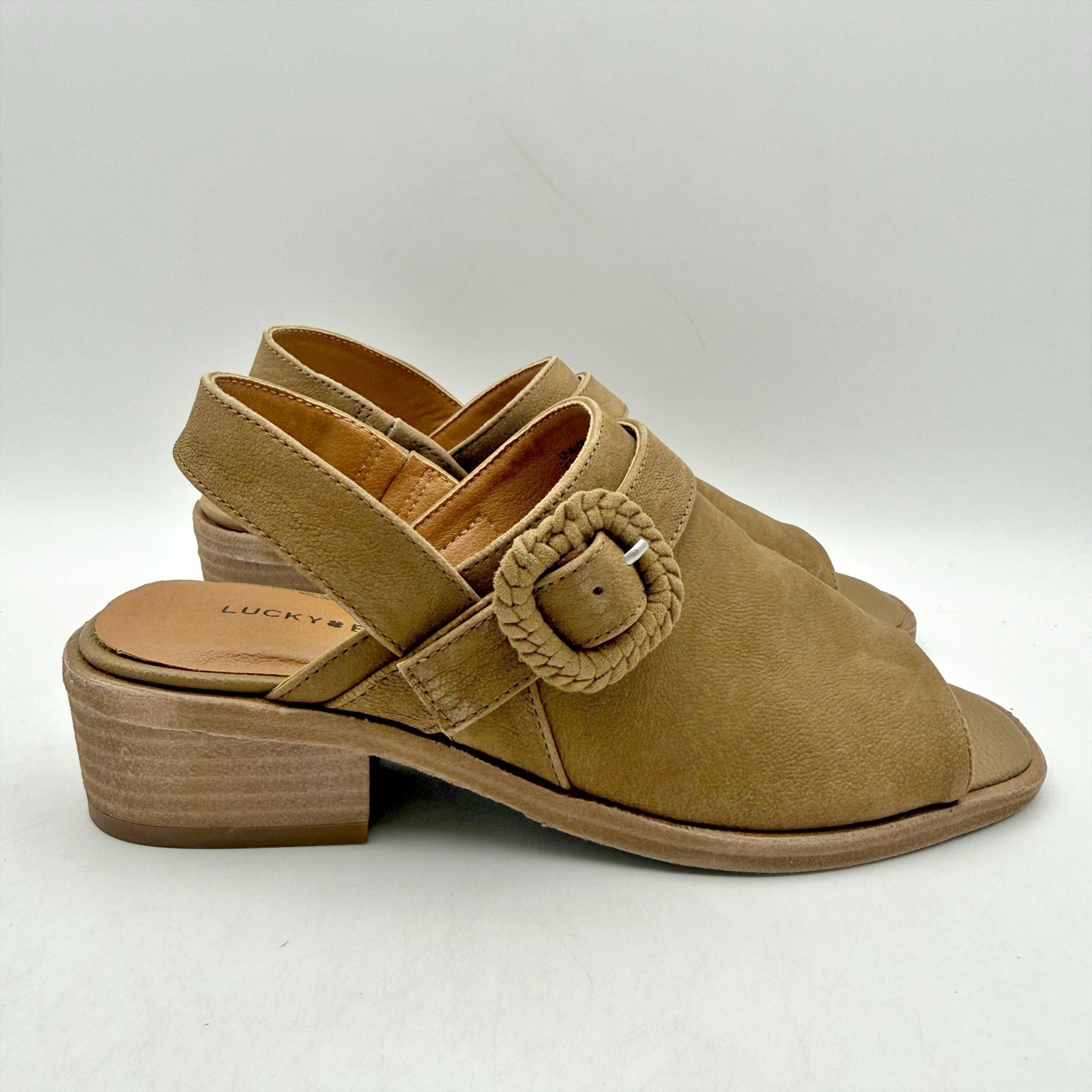 Lucky Brand Womens Badret Heel Sandals US 6 M EU 36 Dark Tan Suede NIB