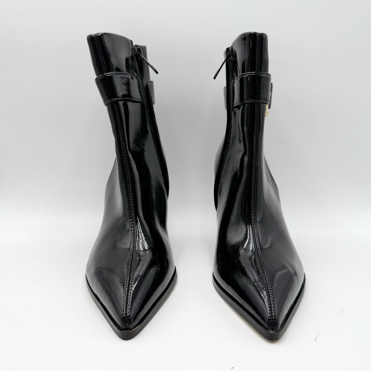 Sam Edelman Womens Weslie Wedge Heeled Bootie Size 6 Black Vegan Patent NWOB
