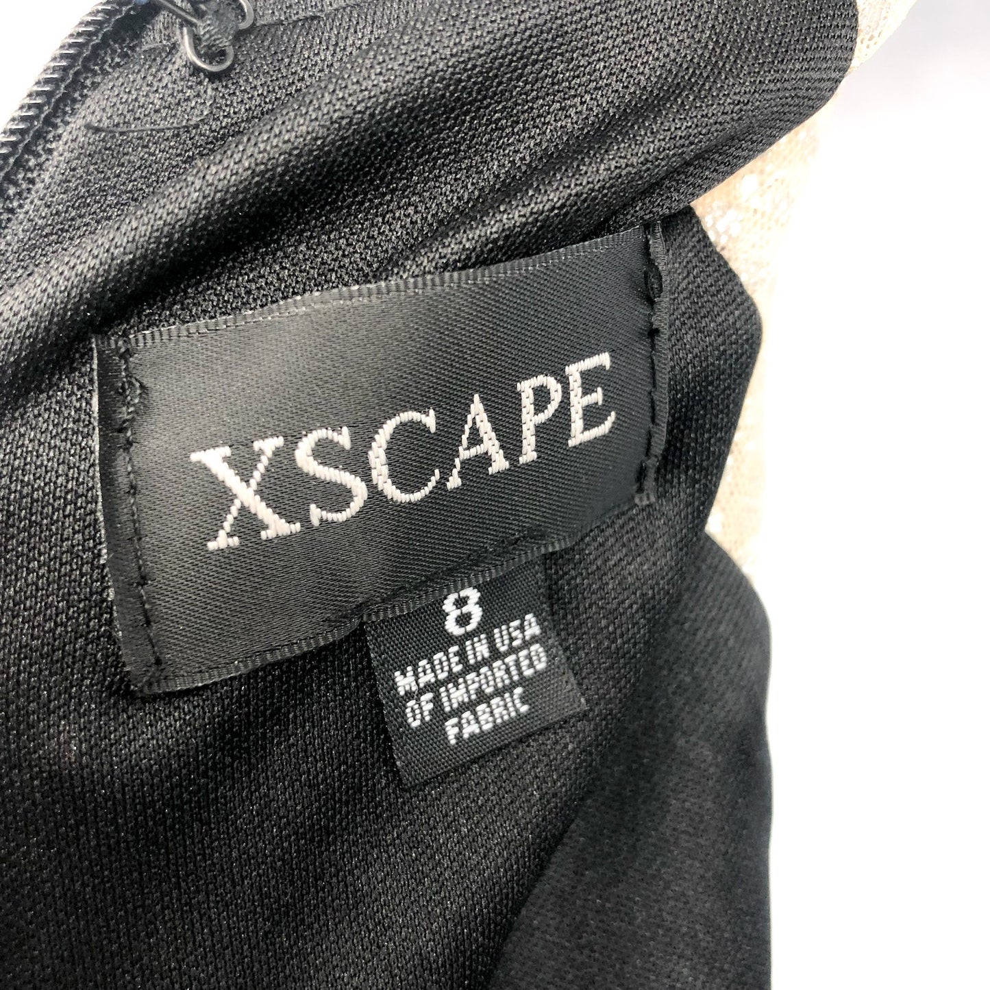 XSCAPE Women's Elis Long Jersey Knit Dress Size 8 Black Silver Illusion NWT