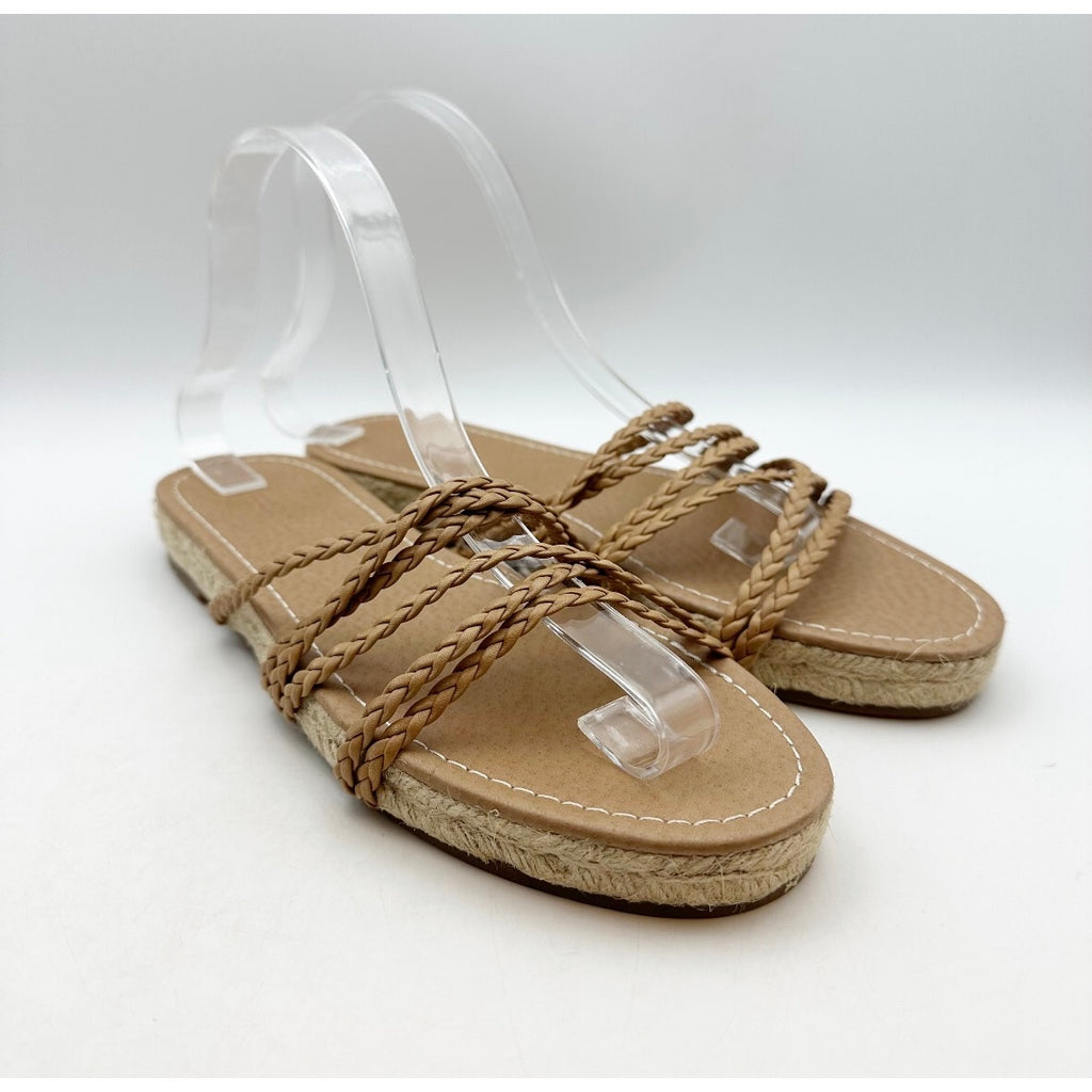 Madewell Women's Kathryn Espadrille Slide Sandal US 8.5 Brown Leather MD777 NWOB