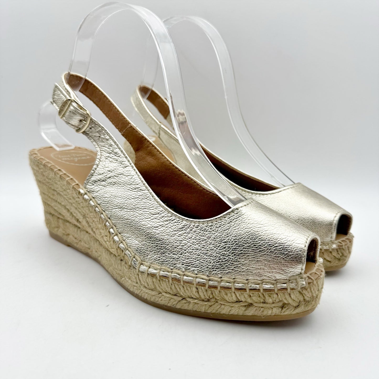 Toni Pons Womens Croacia Espadrille Sandals EU 38 US 7.5 Gold Leather Wedge NIB