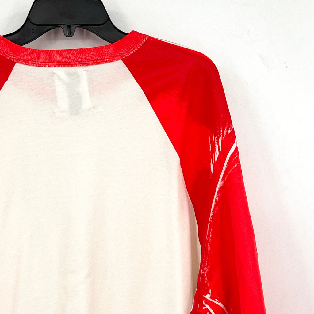 BTFL Men's Crewneck Baseball T-Shirt XL White Red Vinyl Sleeves NWOT